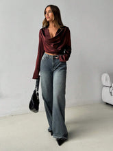 Burgundy Off-The-Shoulder Long Sleeve Cropped Elegant Blouse For Women